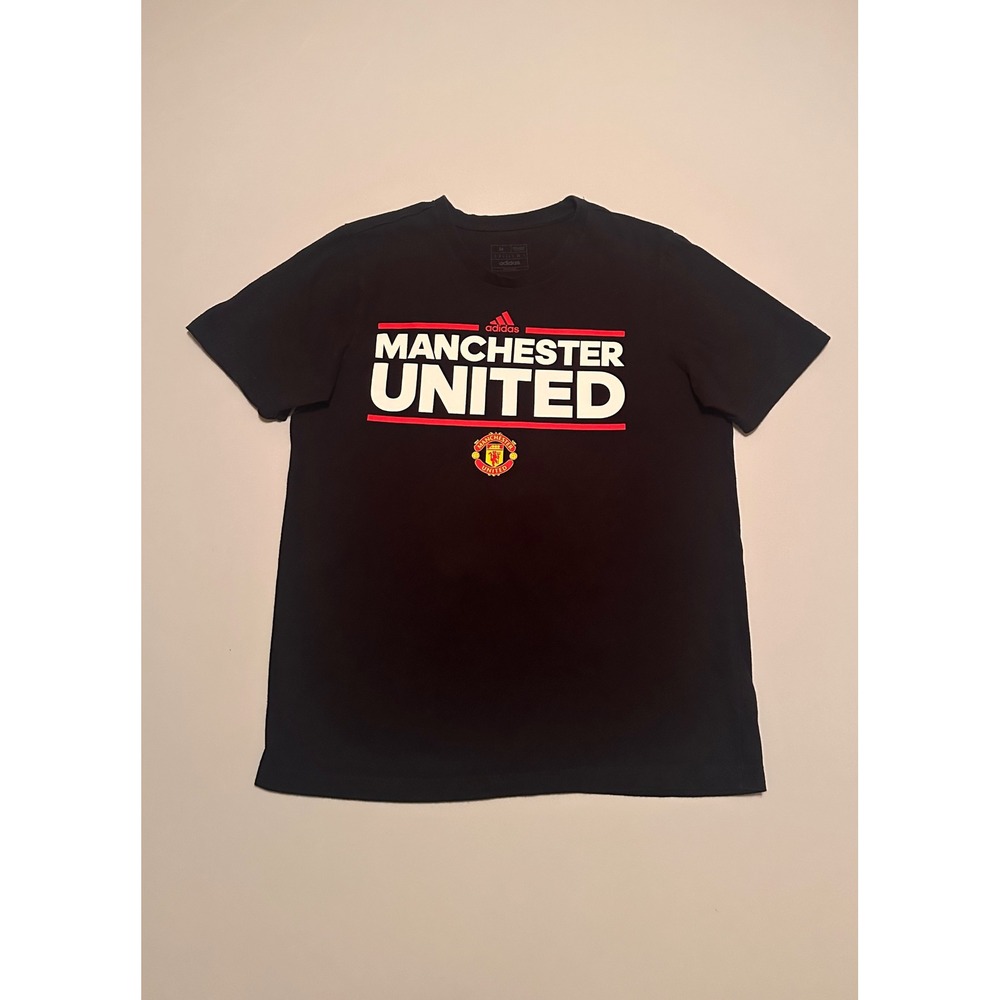 Adidas Manchester United Mens Black Graphic T-Shirt Cotton Soccer Tee Size M